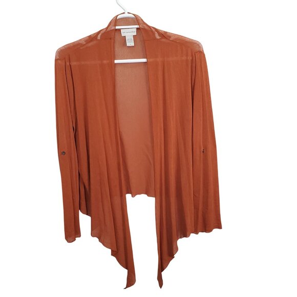 Soft Surroundings 2X Cardigan Mesh Sheer Open Tie Asymmetric Hem Roll Tab Autumn - Picture 3 of 10